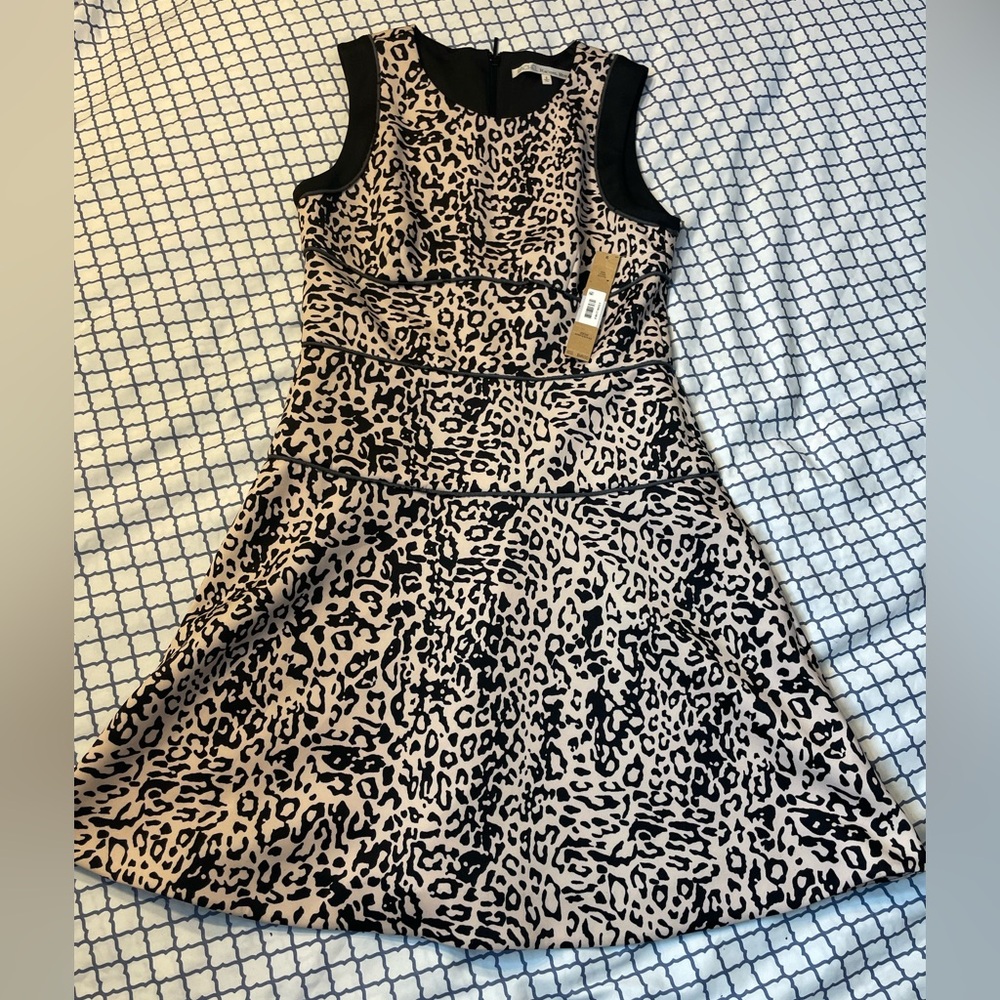 RACHEL Rachel Roy Black and Cream Animal Print Dress